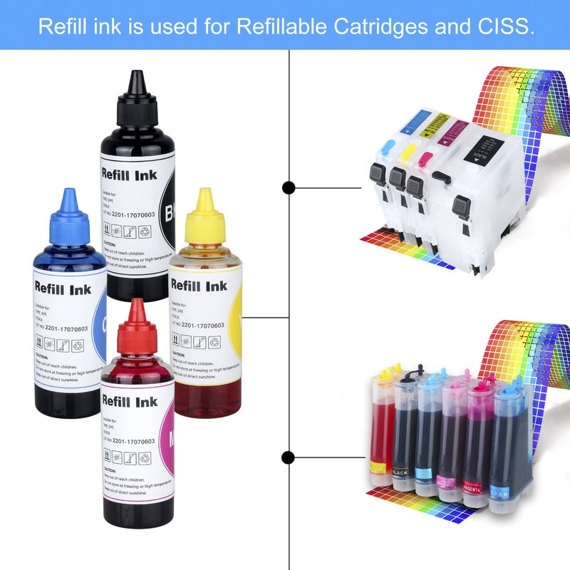 TBTeek Inkjet Printer Refill Dye Ink kit 4 Color for LC201 LC203 LC205 Refillable Cartridges and CISS, for MFC-J460DW MFC-J680DW MFC-J885DW MFC-J5520DW MFC-J5620DW MFC-J5720DW - Image 1